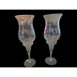 Pair Of 2 Princess House 428 Heritage Crystal Etched Hurricane Candle Holder NIB